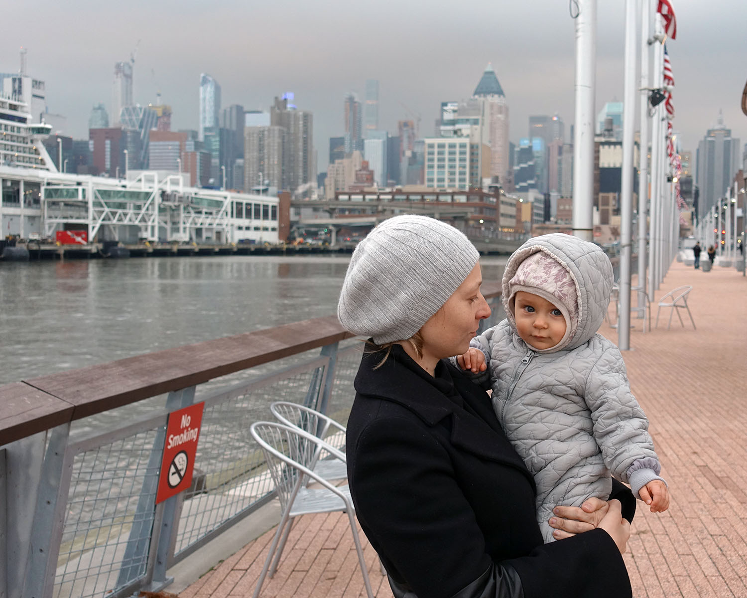 Anastasia on Pier 86, Hudson River Park, with skyline of Manhattan